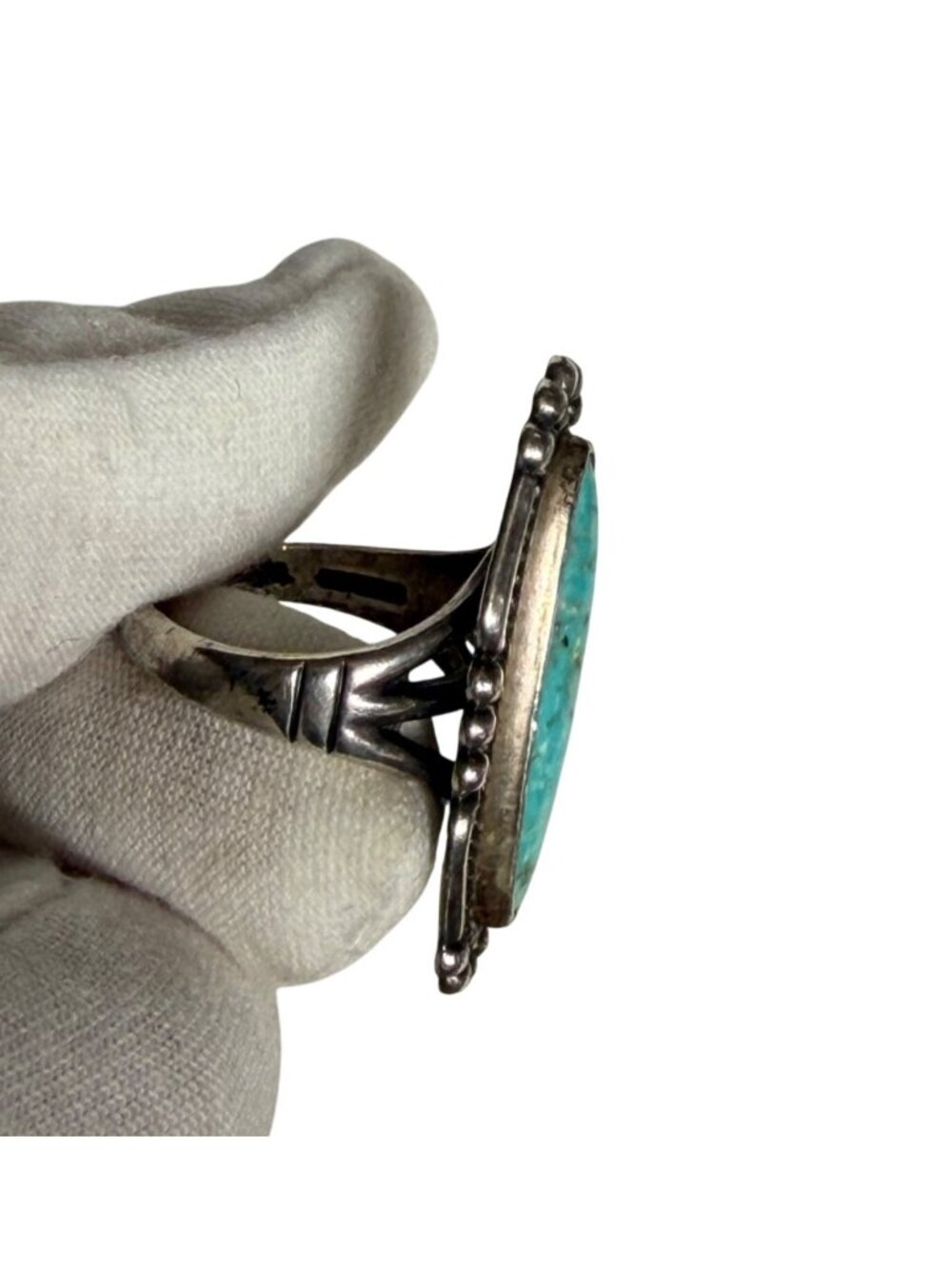 Vintage Bell Trading Post Sterling Turquoise Oval Ring 7 gr Sz 6 Southwestern - Picture 8 of 13
